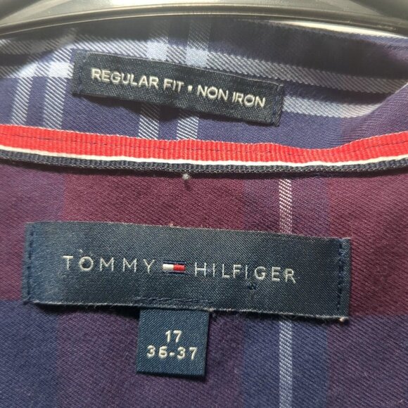 Tommy Hilfiger Men's 17.5 36/37 Long Sleeve Button Up Purple/Blue Dress Shirt - Picture 5 of 9